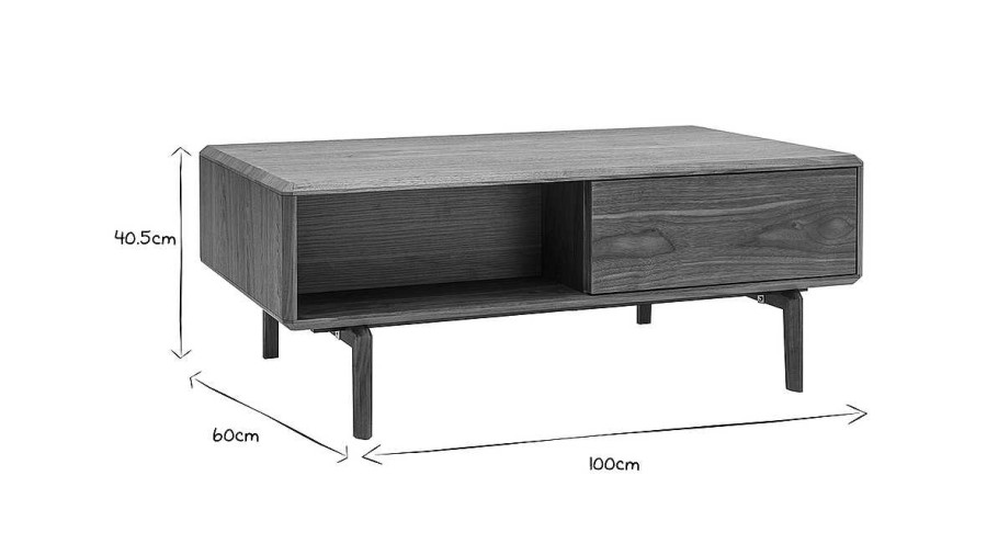 Table Miliboo | Table Basse Rectangulaire Avec Rangements Bois Fonc Noyer L100 Cm Suva