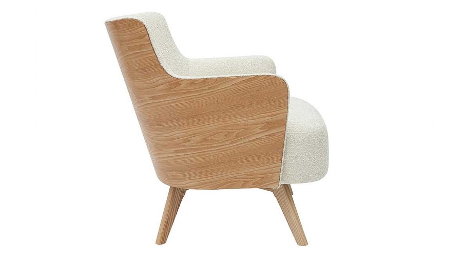 Canap & Fauteuil Miliboo Fauteuil Design | Fauteuil Scandinave En Tissu Effet Laine Boucl E Blanc Cass Et Bois Clair Valmy