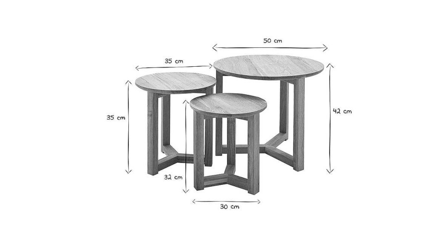 Table Miliboo | Tables Basses Gigognes Rondes Bois Clair Ch Ne Massif (Lot De 3) Danakil