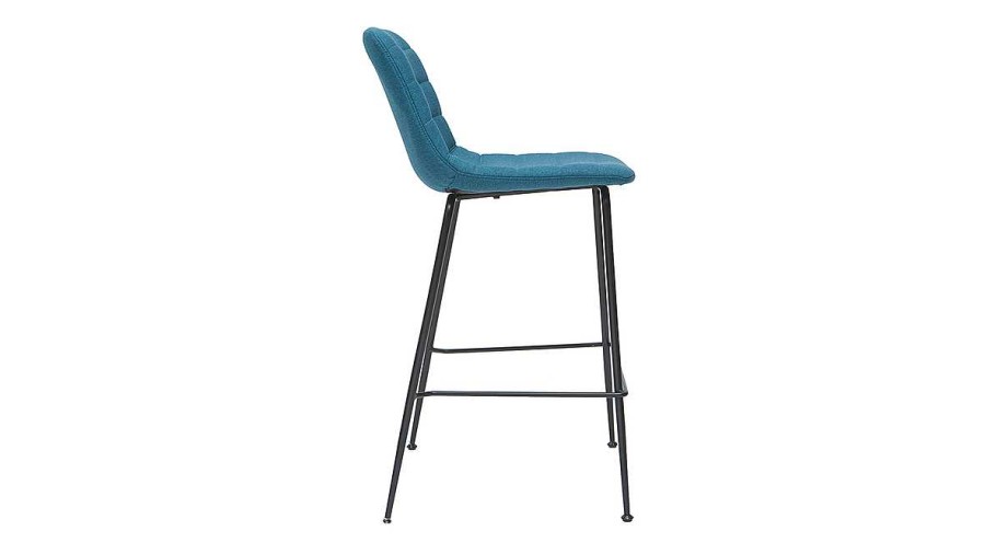 Chaise & Tabouret Miliboo Tabouret De Bar | Tabourets De Bar Tissu Et M Tal Bleu Canard 65 Cm (Lot De 2) Saury