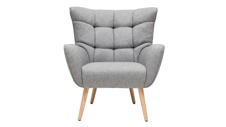 Canap & Fauteuil Miliboo Fauteuil Design | Fauteuil Scandinave En Tissu Gris Clair Et Bois Clair Avery