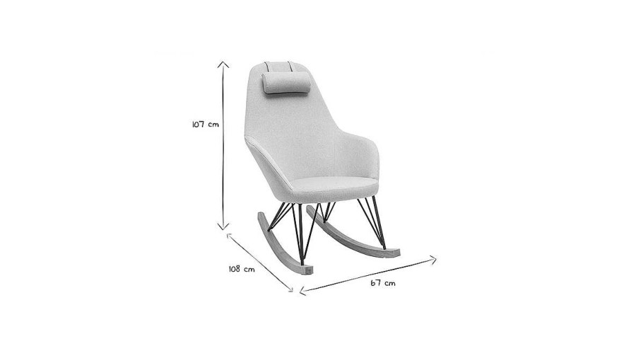 Canap & Fauteuil Miliboo Rocking Chair | Rocking Chair Scandinave En Tissu Gris, M Tal Noir Et Bois Clair Jhene