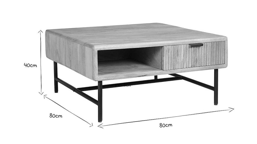 Table Miliboo | Table Basse Carr E Avec Rangements 2 Tiroirs Bois Clair Manguier Massif L80 Cm Morisson