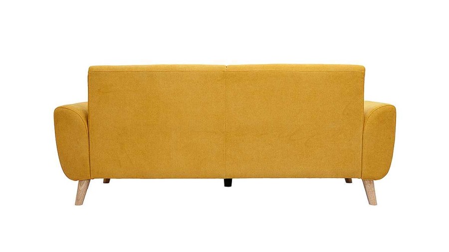 Canap & Fauteuil Miliboo Canap Design | Canap Scandinave 3 Places En Tissu Effet Velours Jaune Moutarde Et Bois Clair Ektor