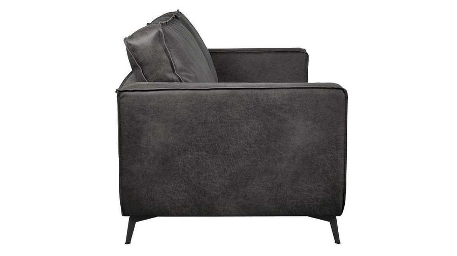 Canap & Fauteuil Miliboo Canap Cuir | Canap Vintage 3 Places Cuir Noir Et M Tal Noir Sonny