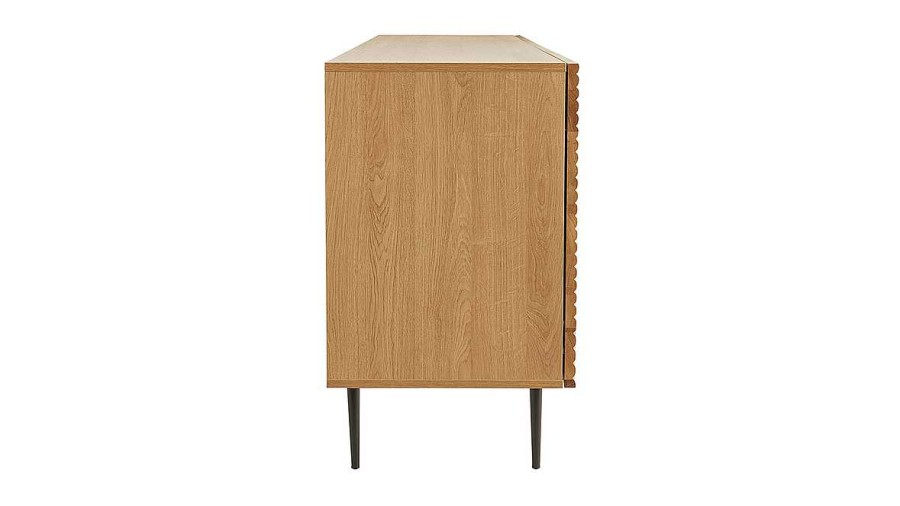 Rangement Miliboo | Buffet Design En Bois Clair Ch Ne Massif Grav Et M Tal Noir 4 Portes L180 Cm Archipel