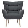 Canap & Fauteuil Miliboo Fauteuil Design | Fauteuil Scandinave En Tissu Effet Velours Textur Gris Fonc Et Bois Clair Avery