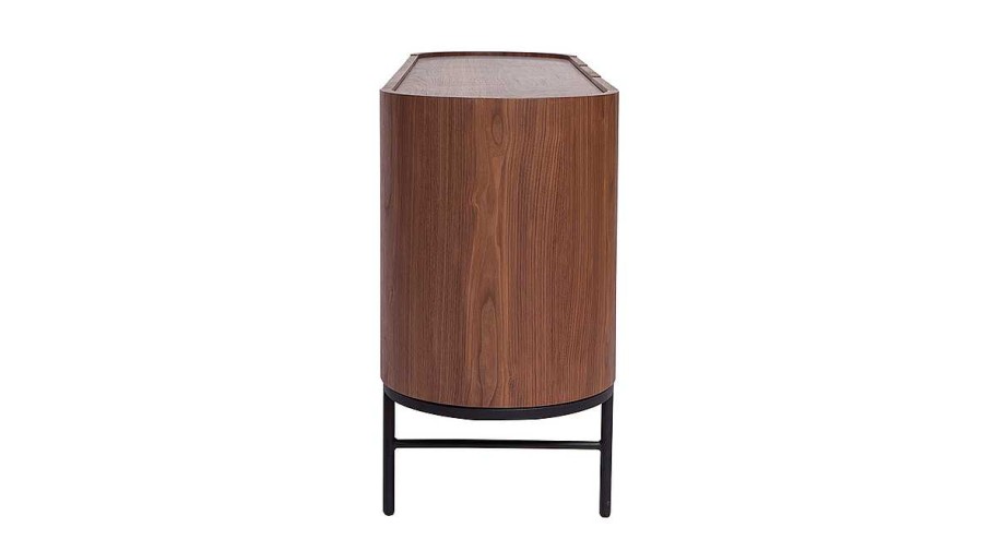 Rangement Miliboo | Buffet Design Bois Fonc Noyer Et M Tal Noir 3 Portes L160 Cm Skye