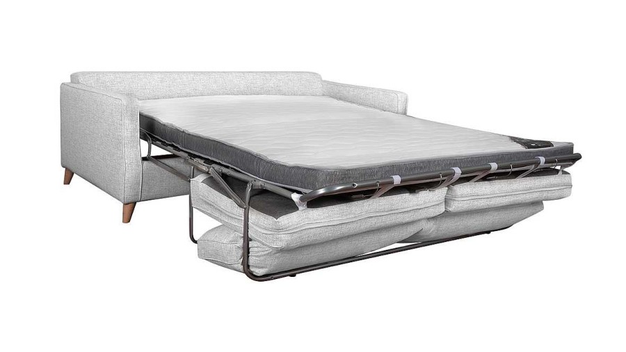 Canap & Fauteuil Miliboo Canap Convertible | Canap Convertible Scandinave 3 Places En Tissu Gris Clair Et Bois Clair Avec Matelas 10 Cm Papel