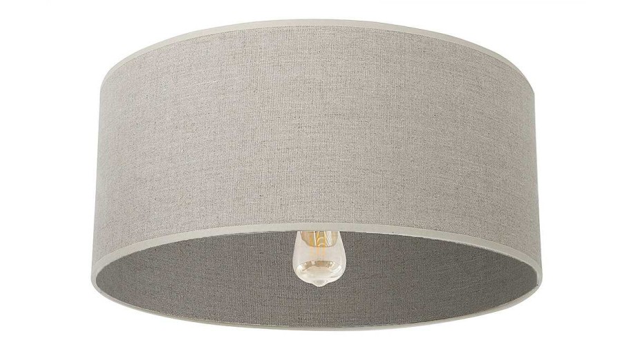 Luminaire Miliboo | Plafonnier Cylindrique En Lin Beige Et Rabane Naturelle D40 Cm Traves