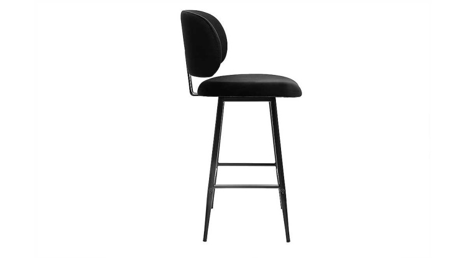 Chaise & Tabouret Miliboo Tabouret De Bar | Tabourets De Bar Noirs En Tissu Velours Et M Tal H70 Cm (Lot De 2) Atrium