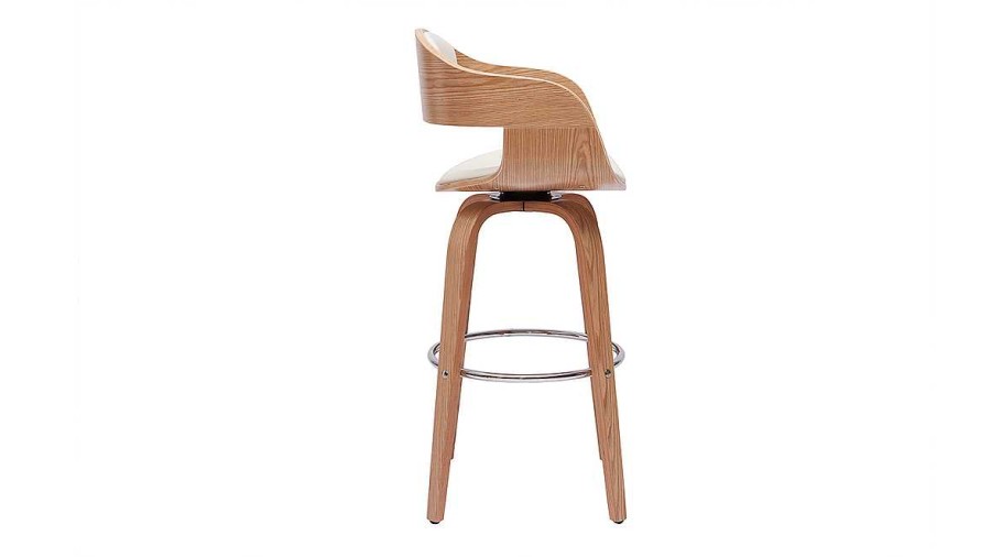 Chaise & Tabouret Miliboo Tabouret De Bar | Tabouret De Bar Design Pivotant Blanc Et Bois Clair H65 Cm Gao