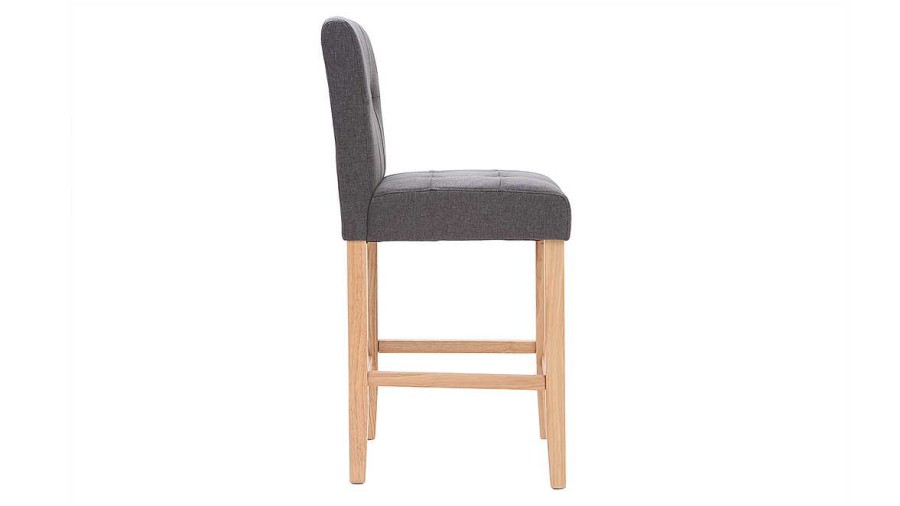 Chaise & Tabouret Miliboo Tabouret De Bar | Tabourets De Bar Capitonn S Gris Fonc Et Bois H66 Cm (Lot De 2) Ester