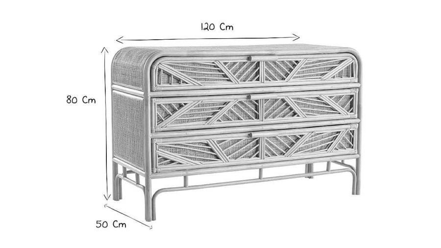 Rangement Miliboo | Commode Vintage En Rotin 3 Tiroirs L120 Cm Galon