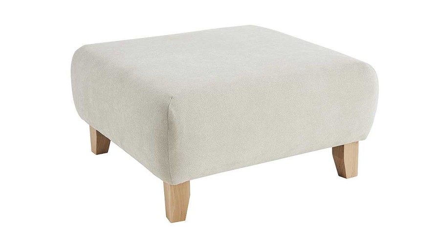 Canap & Fauteuil Miliboo | Pouf Repose-Pieds En Tissu Effet Velours Textur Beige Et Bois Clair Massif L75 Cm Odeon