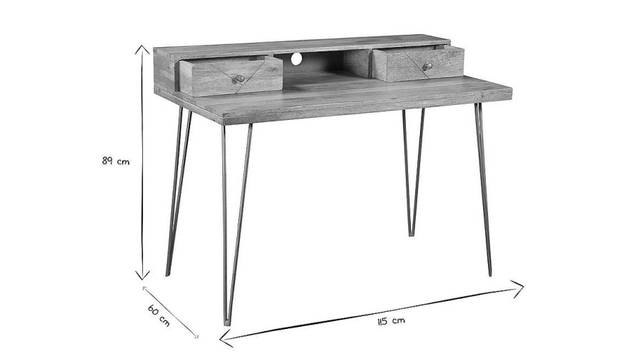 Bureau Miliboo Bureau Design | Bureau Avec Rangements Bois Manguier Massif Grav Et M Tal Dor L115 Cm Linium