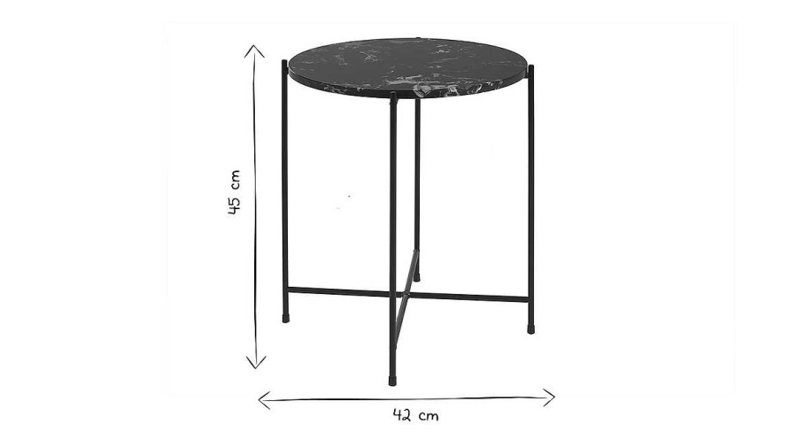 Table Miliboo | Table D'Appoint Ronde Design Noire En Marbre Et M Tal D42 Cm Sarda