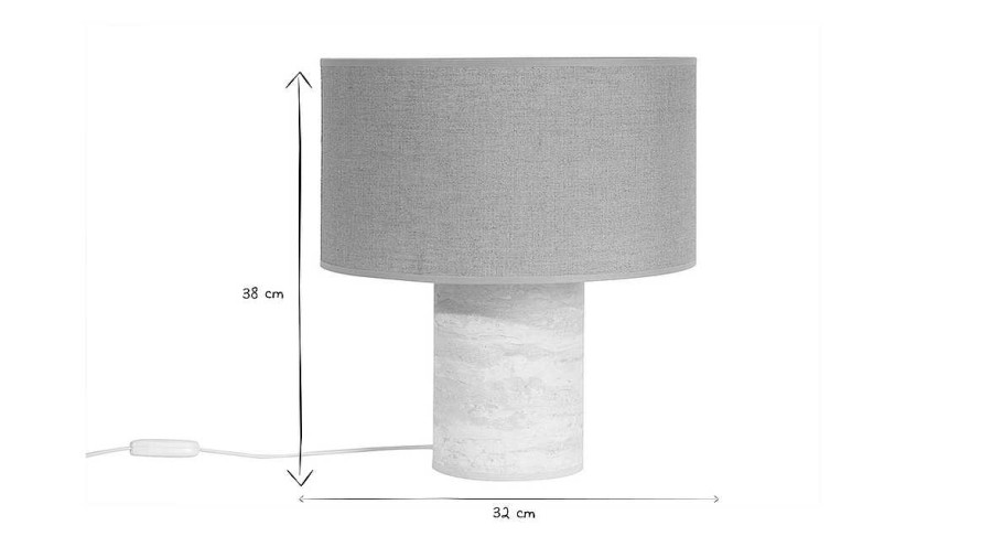 Luminaire Miliboo | Lampe Poser Design Effet Travertin Et Abat-Jour En Lin H37 Cm Sema