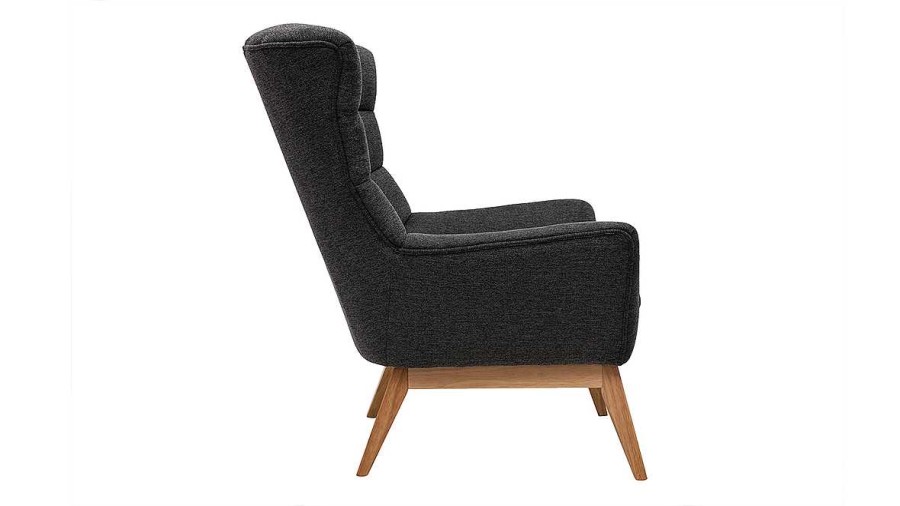 Canap & Fauteuil Miliboo Fauteuil Design | Fauteuil Scandinave En Tissu Effet Velours Textur Gris Fonc Et Bois Clair Brody