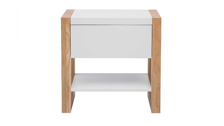 Chambre Miliboo | Table De Chevet Blanc Et Bois Clair Fr Ne Massif L55 Cm Armel