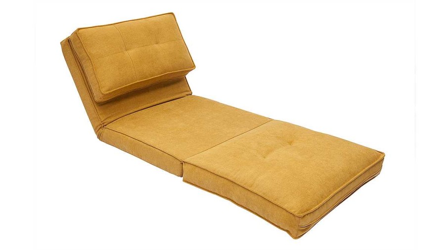 Canap & Fauteuil Miliboo | Chauffeuse 1 Place Convertible En Tissu Effet Velours Jaune Moutarde Sally