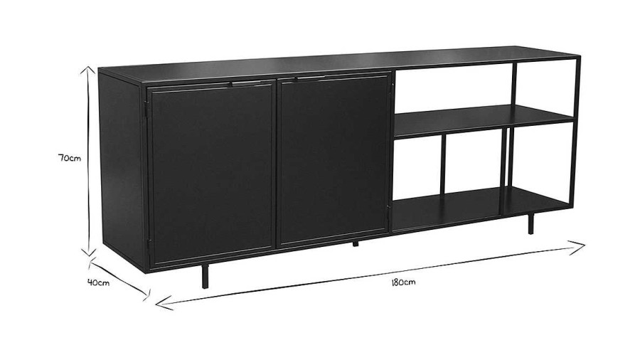 Rangement Miliboo | Buffet Industriel En M Tal Noir 2 Portes L180 Cm Karl