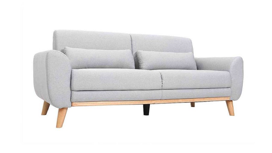 Canap & Fauteuil Miliboo Canap Design | Canap Scandinave 3 Places En Tissu Gris Clair Et Bois Clair Ektor