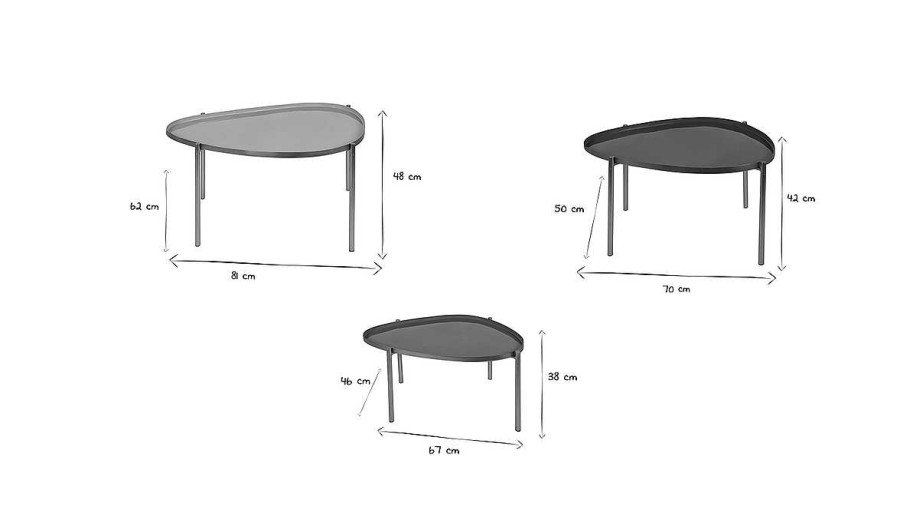 Table Miliboo | Tables Basses Gigognes Laqu Es Moutarde, Bleu Canard Et Bleu (Lot De 3) Zuria