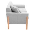 Canap & Fauteuil Miliboo Canap Design | Canap Scandinave 3 Places En Tissu Effet Velours Textur Gris Clair Et Bois Clair Asako