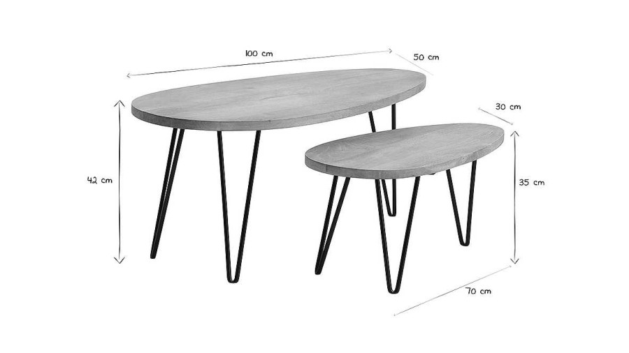 Table Miliboo | Tables Basses Gigognes Bois Manguier Massif Et M Tal Noir (Lot De 2) Vibes