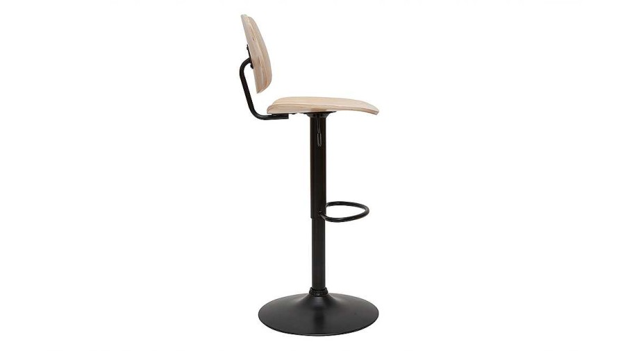 Chaise & Tabouret Miliboo Tabouret De Bar | Tabouret De Bar Relevable Bois Clair Et M Tal Noir Tobias