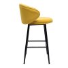 Chaise & Tabouret Miliboo Tabouret De Bar | Tabourets De Bar Design En Tissu Effet Velours Jaune Moutarde Et M Tal Noir (Lot De 2) Rosalie