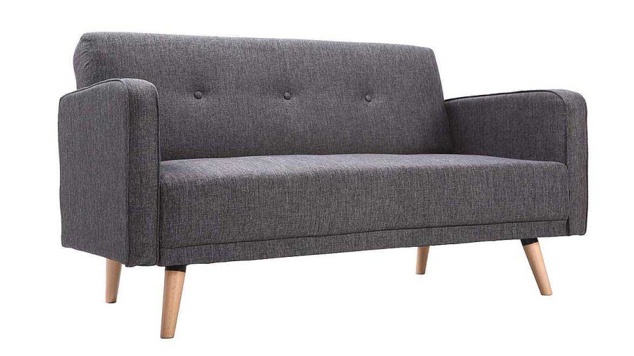 Canap & Fauteuil Miliboo Canap Design | Canap Scandinave 2 Places En Tissu Gris Fonc Et Bois Clair Ulla