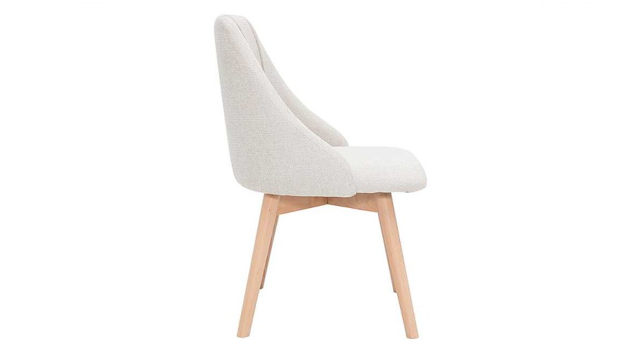 Chaise & Tabouret Miliboo Chaise Design | Chaises Scandinaves En Tissu Effet Velours Textur Beige Et Bois Clair (Lot De 2) Higgins