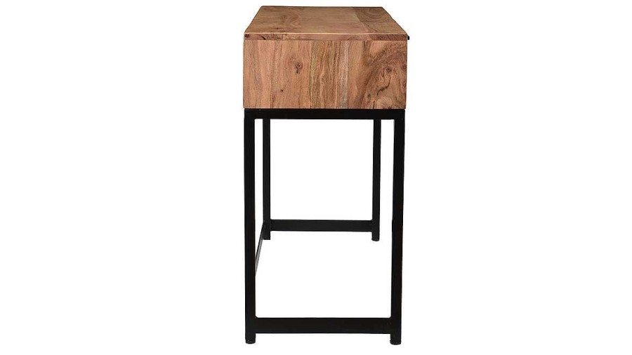 Table Miliboo | Console Avec Rangement 2 Tiroirs Motifs Chevrons En Bois Massif Et M Tal Noir L100 Cm Stick