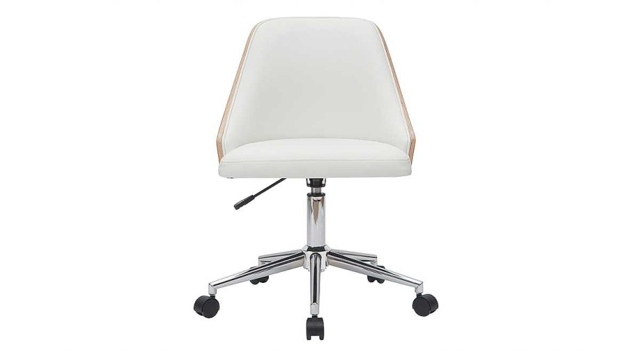 Chaise & Tabouret Miliboo | Chaise De Bureau Roulettes Design Blanc, Bois Clair Et Acier Chrom Quino