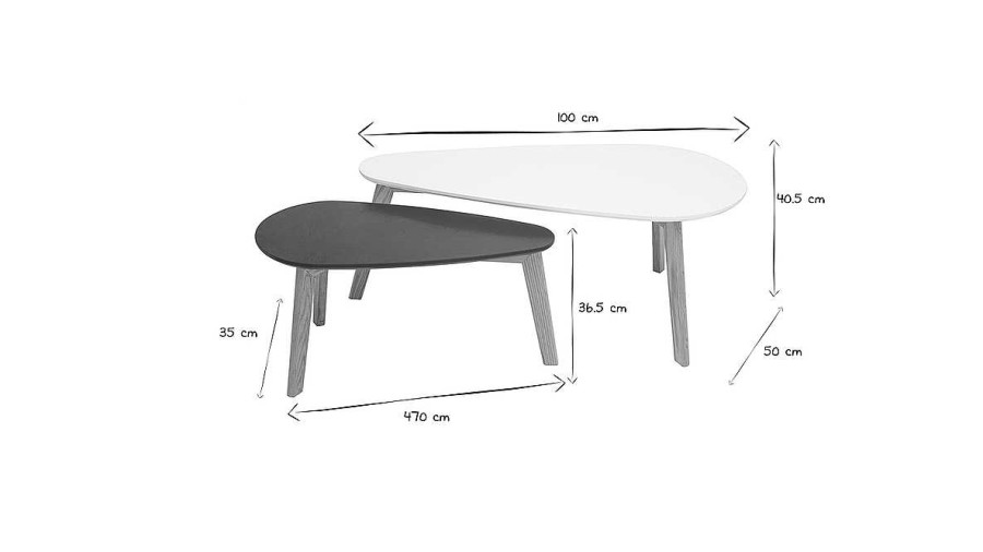 Table Miliboo | Tables Basses Scandinaves Blanc, Bleu Canard Et Bois Clair Ch Ne (Lot De 2) Artik