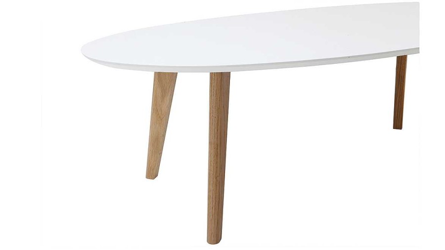 Table Miliboo | Table Basse Ovale Scandinave Blanc Et Bois Clair Ch Ne L120 Cm Ekka