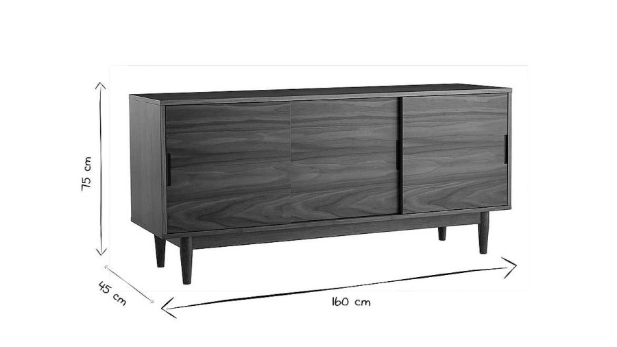 Rangement Miliboo | Buffet En Bois Fonc Noyer 3 Portes Coulissantes L160 Cm Rydd