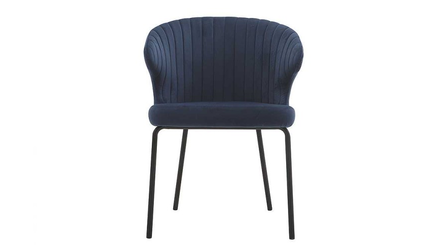 Chaise & Tabouret Miliboo Chaise Design | Chaise Design En Tissu Velours Bleu Fonc Et M Tal Noir Requiem