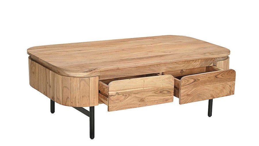 Table Miliboo | Table Basse Avec Rangements En Bois Massif Et M Tal Noir 4 Tiroirs L115 Cm Napoli