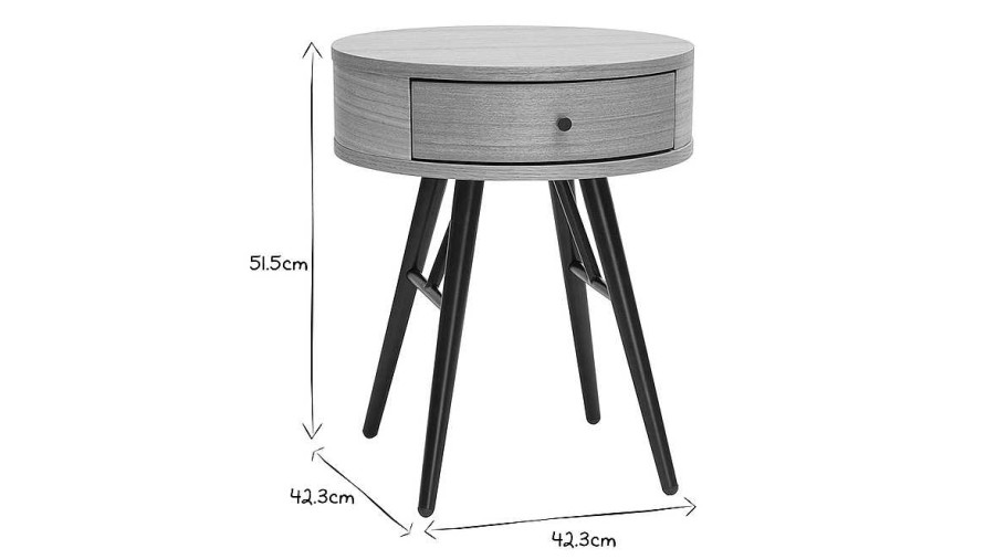 Chambre Miliboo | Table De Chevet Ronde Avec Tiroir Bois Clair Et M Tal Noir D41 Cm Koral