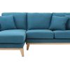 Canap & Fauteuil Miliboo Canap D'Angle | Canap D'Angle Gauche Scandinave Bleu Canard D Houssable Et Bois Clair 3-4 Places Oslo