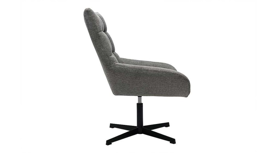 Canap & Fauteuil Miliboo Fauteuil Design | Fauteuil Pivotant Design En Tissu Effet Velours Texur Gris Et M Tal Noir King