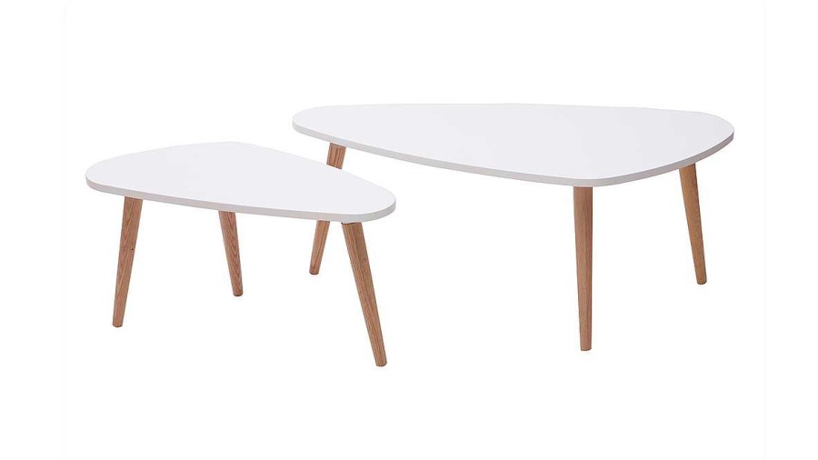 Table Miliboo | Tables Basses Gigognes Scandinaves Blanc Et Bois Clair Ch Ne Massif (Lot De 2) Artik