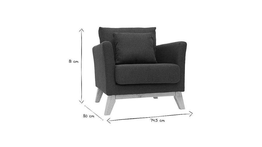 Canap & Fauteuil Miliboo Fauteuil Design | Fauteuil Scandinave D Houssable En Tissu Gris Fonc Et Bois Clair Oslo