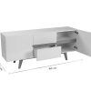 Rangement Miliboo | Buffet Scandinave Blanc Brillant Et Finition Bois Clair 2 Portes 2 Tiroirs L160Cm Melka