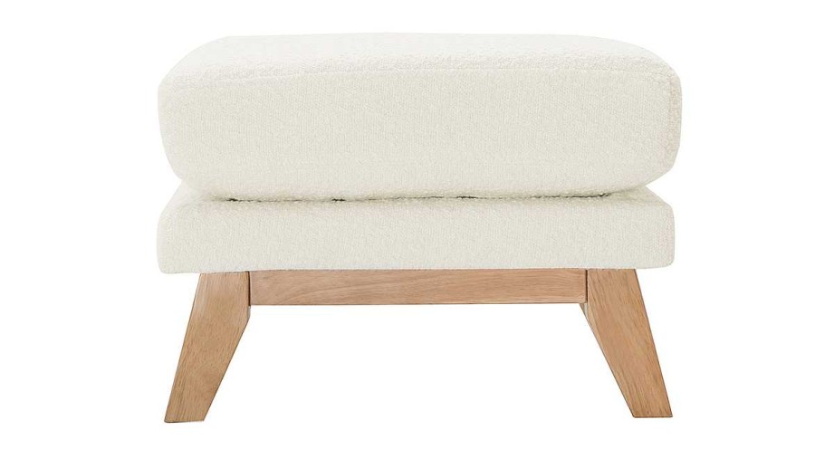 Canap & Fauteuil Miliboo | Pouf Repose-Pieds D Houssable Scandinave En Tissu Effet Laine Boucl E Blanc Cass Et Bois Clair Oslo