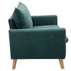 Canap & Fauteuil Miliboo Canap Design | Canap Scandinave 2 Places En Tissu Effet Velours Bleu Canard Et Bois Clair Jonas