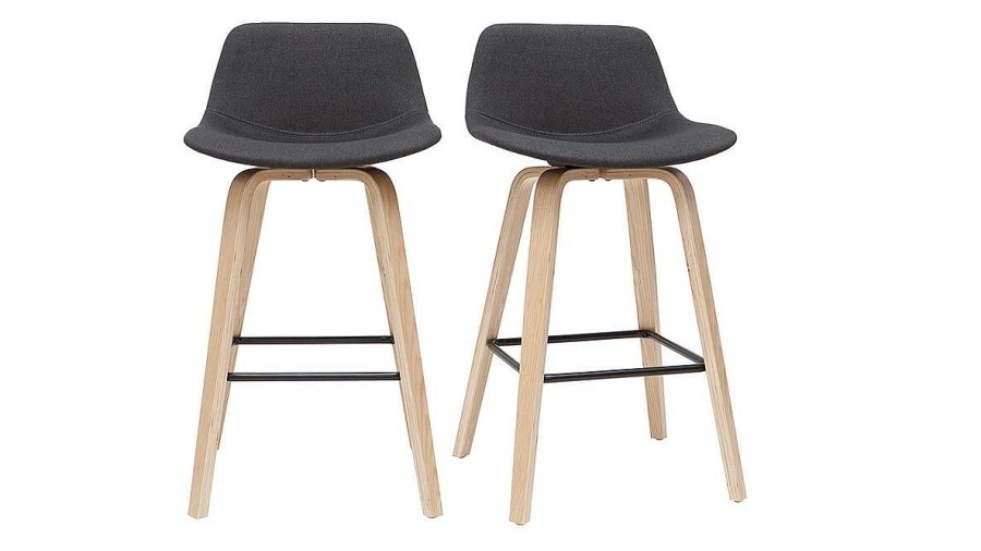 Chaise & Tabouret Miliboo Tabouret De Bar | Tabourets De Bar Scandinaves Gris Fonc H65 Cm (Lot De 2) Nonie